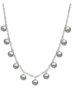 MACY'S White Cultured Freshwater Pearl (8mm) Dangle 18" Statement Necklace (Also in Pink & Dyed Gray Cultured Freshwater Pearl)