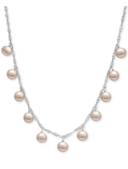 MACY'S White Cultured Freshwater Pearl (8mm) Dangle 18" Statement Necklace (Also in Pink & Dyed Gray Cultured Freshwater Pearl)