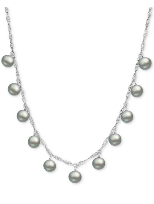 MACY'S White Cultured Freshwater Pearl (8mm) Dangle 18" Statement Necklace (Also in Pink & Dyed Gray Cultured Freshwater Pearl)