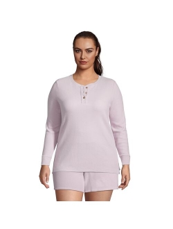 Plus Size Lands' End Waffle Knit Henley Long Sleeve Pajama Top