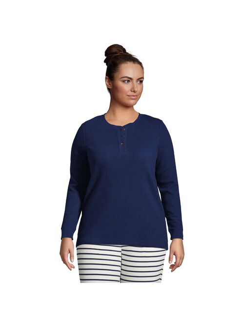 Plus Size Lands' End Waffle Knit Henley Long Sleeve Pajama Top