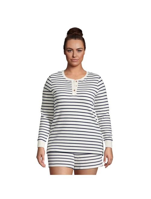 Plus Size Lands' End Waffle Knit Henley Long Sleeve Pajama Top