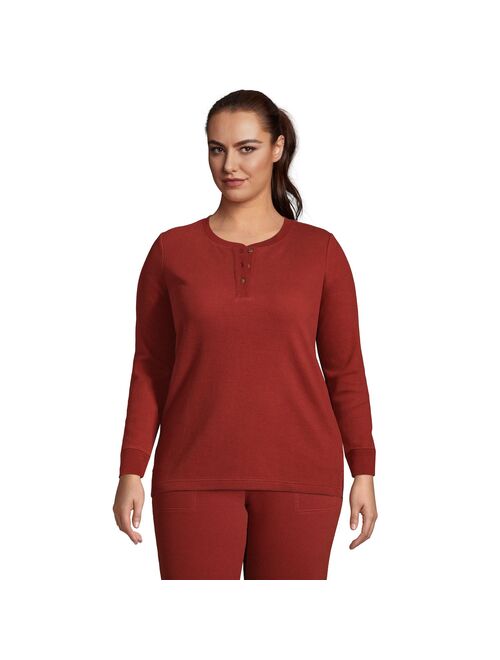 Plus Size Lands' End Waffle Knit Henley Long Sleeve Pajama Top