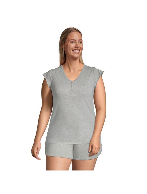 Plus Size Lands' End Comfort Knit Henley Pajama Top With Built-In Shelf Bra