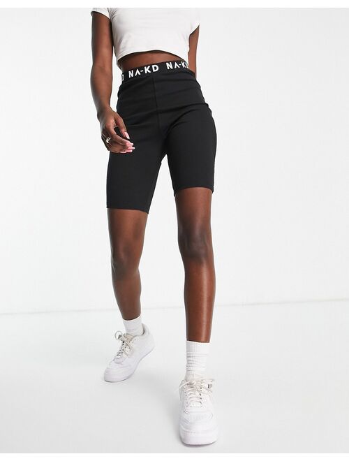 NA-KD logo legging shorts in black