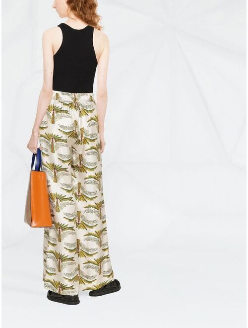 La DoubleJ graphic-print silk palazzo pants