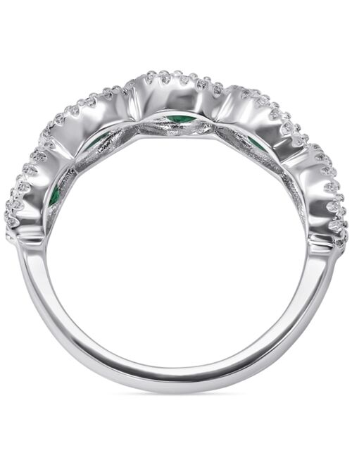 MACY'S Emerald (1-1/2 ct. t.w.) & Diamond (1/5 ct. t.w.) Halo Ring in 14k White Gold