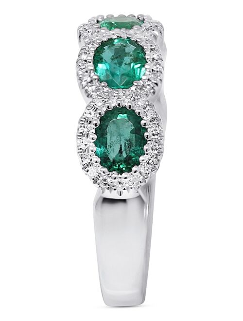 MACY'S Emerald (1-1/2 ct. t.w.) & Diamond (1/5 ct. t.w.) Halo Ring in 14k White Gold