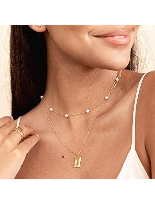 Cowlyn Pearl Choker Dainty Adjustable Necklace 18K Gold Plated Cultured Barque Pearl Tiny Chain Delicate Mother's Valentine Jewelry for Women Girls