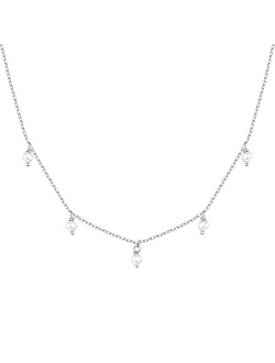 14K White Gold Plated Station Necklace | Simulated Diamond BTY Necklace | Womens CZ Chain Necklace | Layering Necklaces