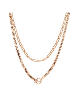 14K Gold Plated Dainty Layering Necklaces for Women | Snake Chain, Curb Link, Paperclip Layered Chains