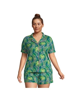 Plus Size Lands' End Comfort Knit Short Sleeve Pajama Shirt & Pajama Shorts Sleep Set