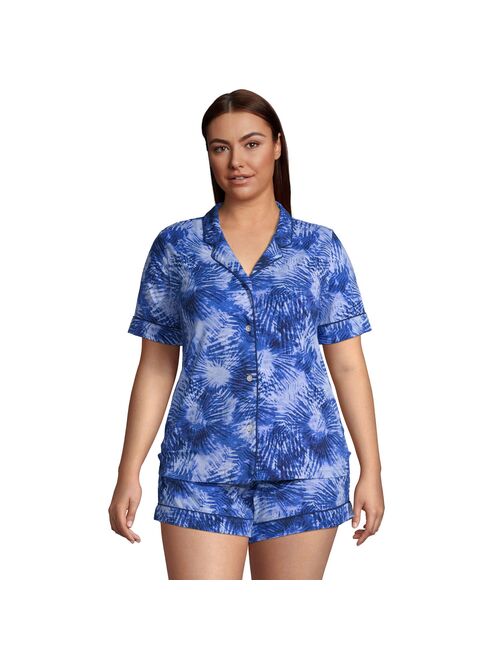 Plus Size Lands' End Comfort Knit Short Sleeve Pajama Shirt & Pajama Shorts Sleep Set