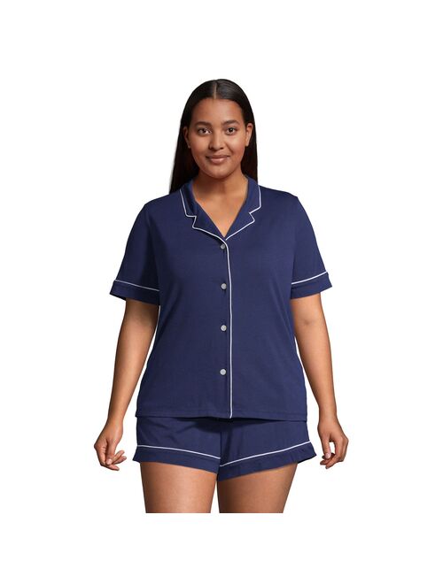 Plus Size Lands' End Comfort Knit Short Sleeve Pajama Shirt & Pajama Shorts Sleep Set