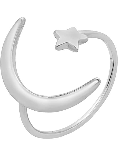 Sterling Forever Sterling Silver Crescent Moon Open Ring