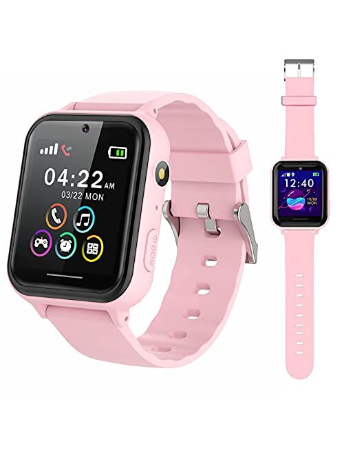 PTHTECHUS Smart Watch for Kids - Boys Girls Smartwatch with 2 Way Phone Need 2G SIM to Call SOS Games Music MP3 Player HD Selfie Camera Calculator Alarm Timer 12/24 Hours