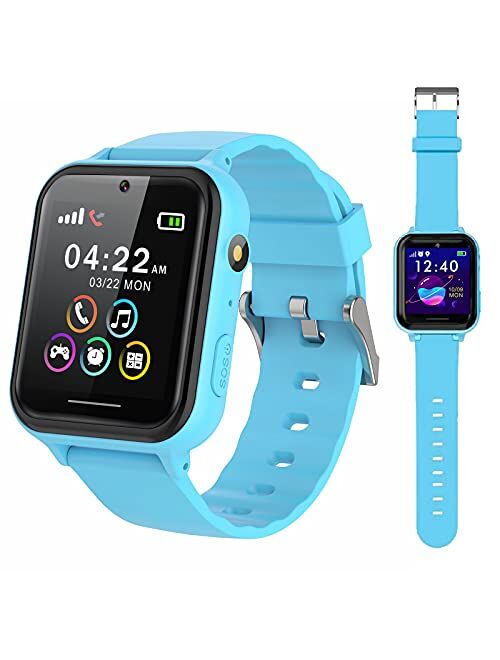 PTHTECHUS Smart Watch for Kids - Boys Girls Smartwatch with 2 Way Phone Need 2G SIM to Call SOS Games Music MP3 Player HD Selfie Camera Calculator Alarm Timer 12/24 Hours