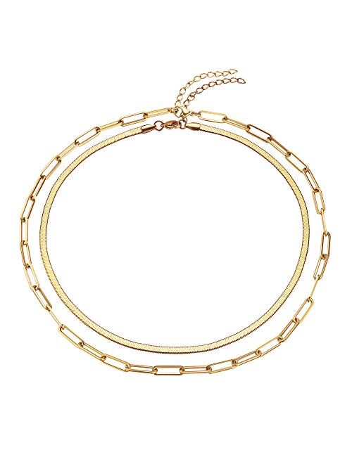 Ldurian Dainty Circle Karma Choker Necklace 14K Real Gold Plated Delicate Circle Necklace for Women