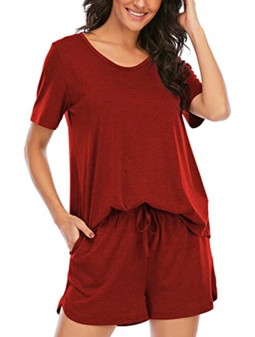 Moyee Womens Pajamas Set Shorts Soft Lounge Sets Cute Short Sleeve Sleepwear Pjs with Pockets