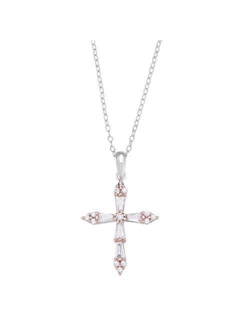 PRIMROSE Sterling Silver Cubic Zirconia Cross Pendant Necklace