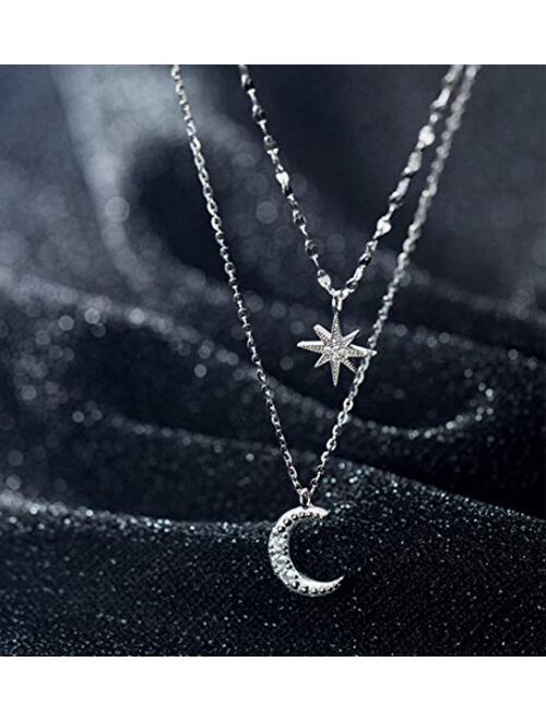 SLUYNZ 925 Sterling Silver Layered Necklace Chain Star Moon Choker Necklace for Women Teen Girls Layering Chain Choker