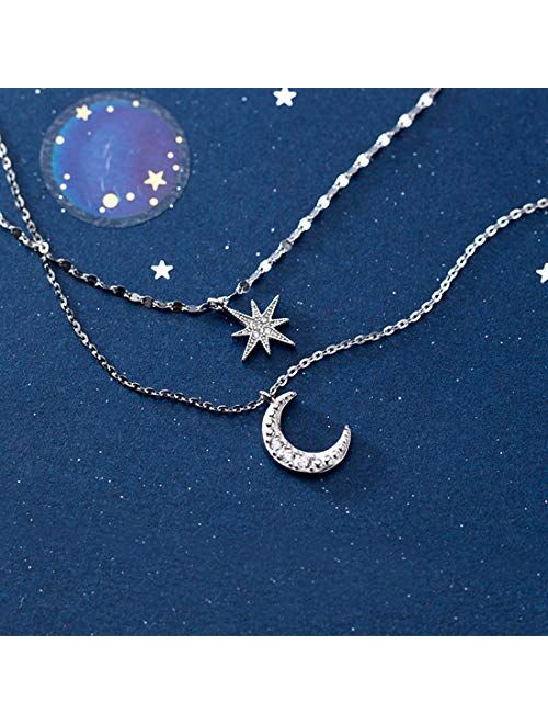 SLUYNZ 925 Sterling Silver Layered Necklace Chain Star Moon Choker Necklace for Women Teen Girls Layering Chain Choker