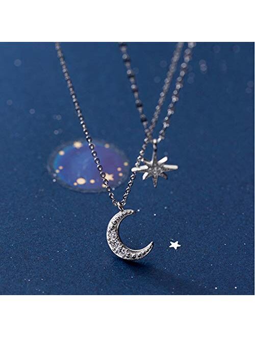 SLUYNZ 925 Sterling Silver Layered Necklace Chain Star Moon Choker Necklace for Women Teen Girls Layering Chain Choker