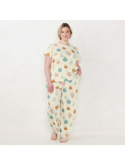 Plus Size LC Lauren Conrad Easy Organic Cotton Short Sleeve Pajama Top & Pajama Pants Sleep Set