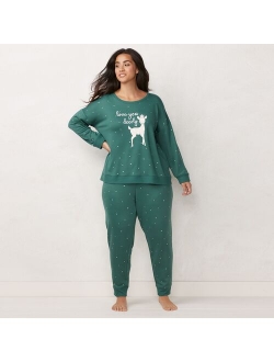 Plus Size LC Lauren Conrad Cozy Long Sleeve Pajama Top & Pajama Pants Set