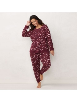 Plus Size LC Lauren Conrad Cozy Long Sleeve Pajama Top & Pajama Pants Set