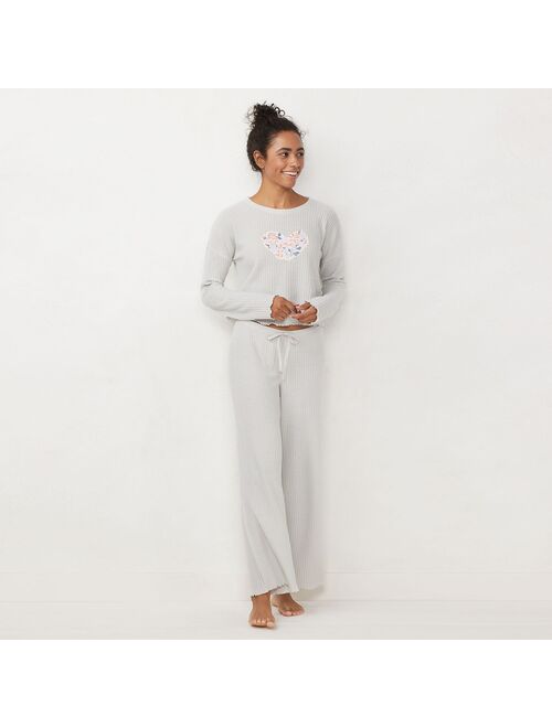 Little Co. by Lauren Conrad Women's LC Lauren Conrad Cozy Waffle Thermal Knit Long Sleeve Pajama Top & Pajama Pants Sleep Set