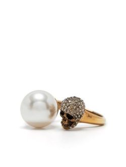 pearl-embellished skull ring