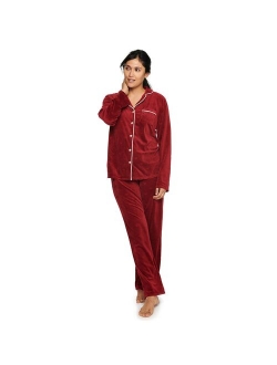 Velour Long Sleeve Pajama Shirt & Pajama Pants Sleep Set