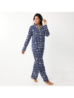 Velour Long Sleeve Pajama Shirt & Pajama Pants Sleep Set