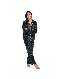 Velour Long Sleeve Pajama Shirt & Pajama Pants Sleep Set