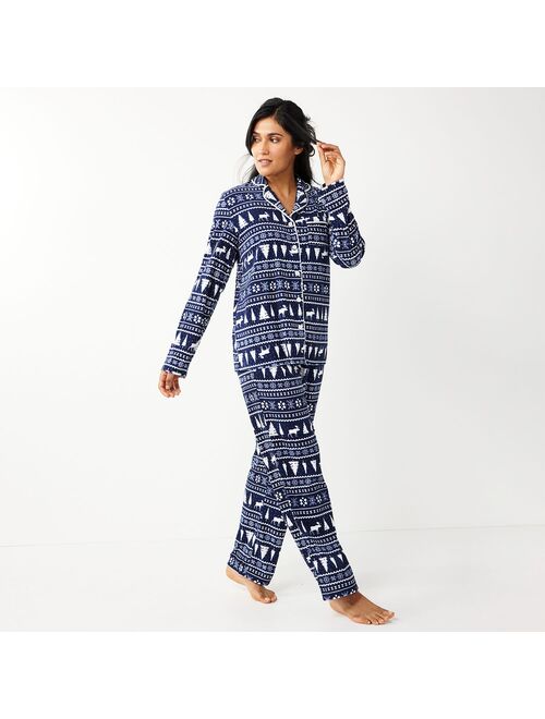 Women's Sonoma Goods For Life® Velour Long Sleeve Pajama Shirt & Pajama Pants Sleep Set