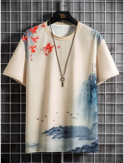 Men Letter Landscape Print Tee