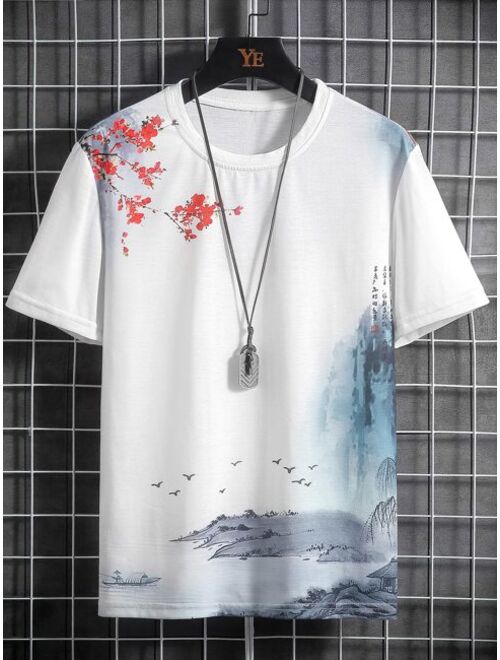 Shein Men Letter Landscape Print Tee