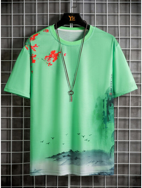 Shein Men Letter Landscape Print Tee