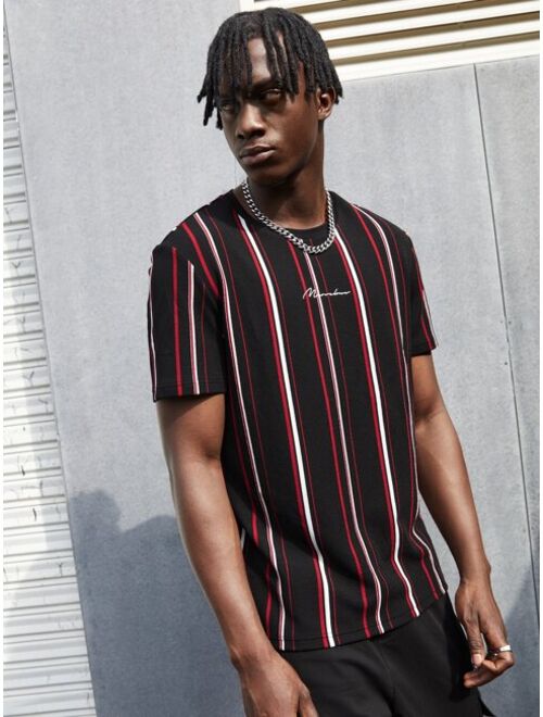 SHEIN Men Letter Graphic Striped Tee