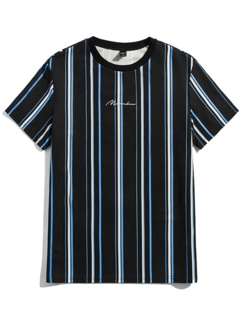 SHEIN Men Letter Graphic Striped Tee