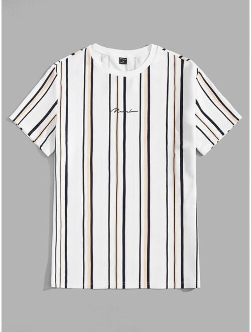 SHEIN Men Letter Graphic Striped Tee