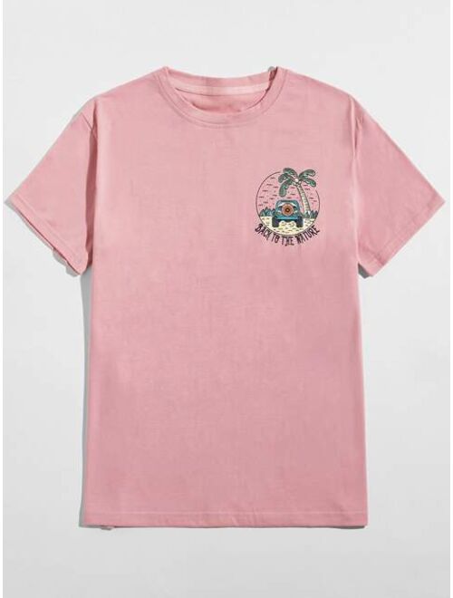 ROMWE X Shakeurbrain Guys Letter Tropical Graphic Tee