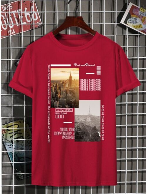 Shein Men Slogan Skyscrapers Print Tee