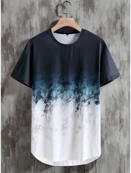 Shein Men Ombre Smog Print Curved Hem Tee