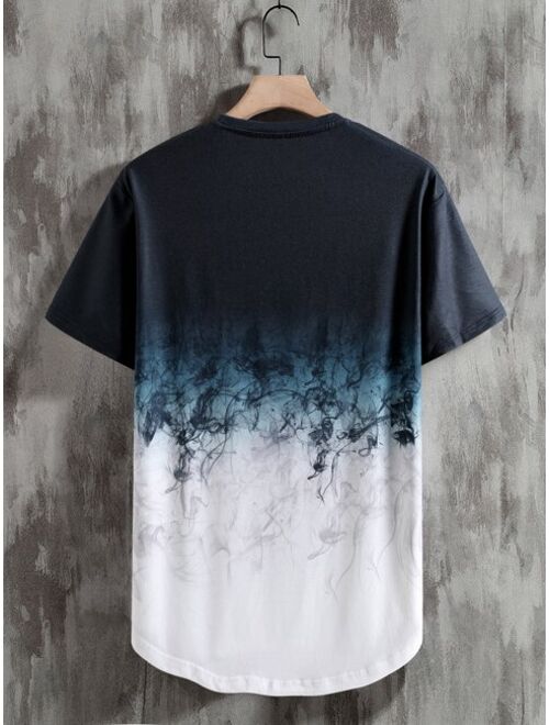 Shein Men Ombre Smog Print Curved Hem Tee