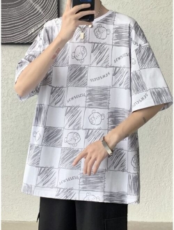 Men Letter Cartoon Graphic Drop Shoulder Tee