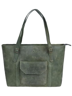 Antonio Valeria Sage Leather Tote/Top Handle Shoulder Bag for Women