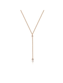 MIDEEO CZ Round Drop Y Necklace for Women 14K Gold Plated Dainty Cubic Zirconia Cut CZ Lariat Y-Shaped Necklace Delicate Cute Simple Jewelry Gift