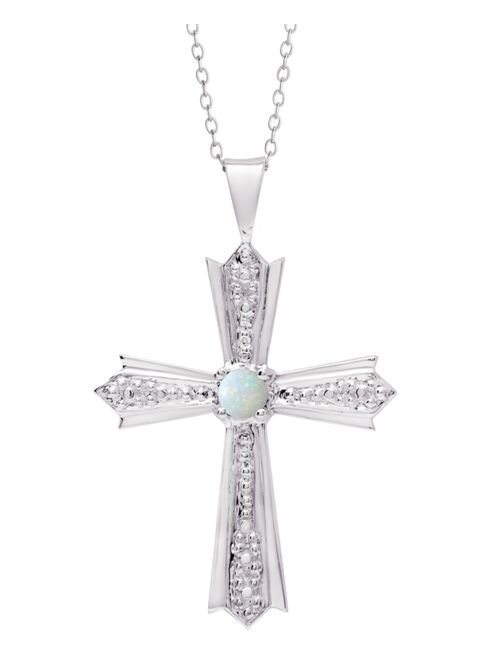 MACY'S Lab-Created Opal Cross 18" Pendant Necklace (1/20 ct. t.w.) in Sterling Silver